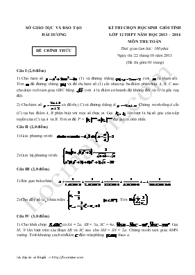 Kì thi chọn học sinh giỏi tỉnh lớp 12 THPT năm học 2013  2014 môn thi Toán thời gian làm bài 180 phút